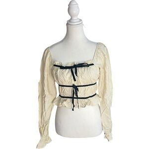 Thirty/Thirty LA Milkmaid Babydoll Blouse Crop Top Ivory Off-White